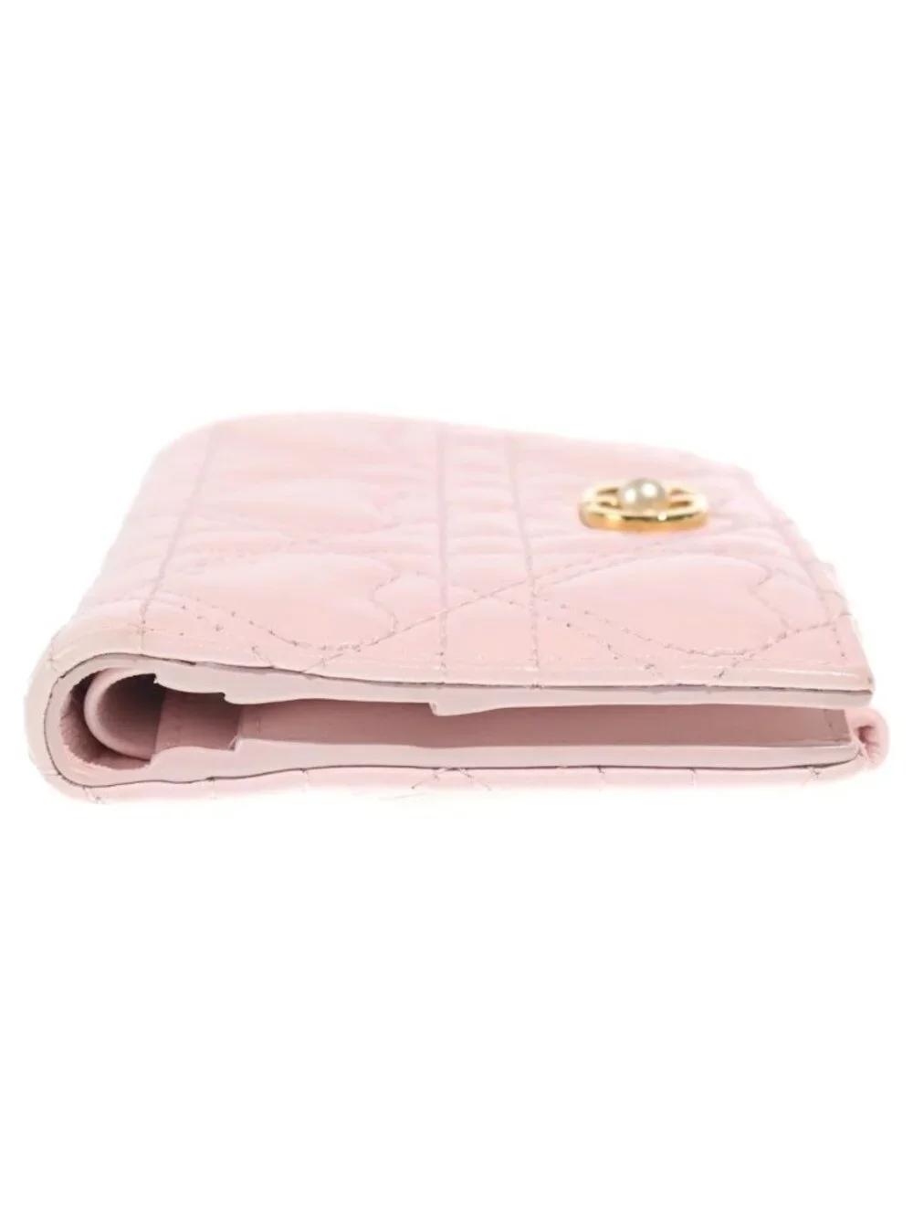 Dior Heart Dahlia Wallet Compact Bifold Coin Case Light Pink Lambskin Gold - Picture 3 of 6